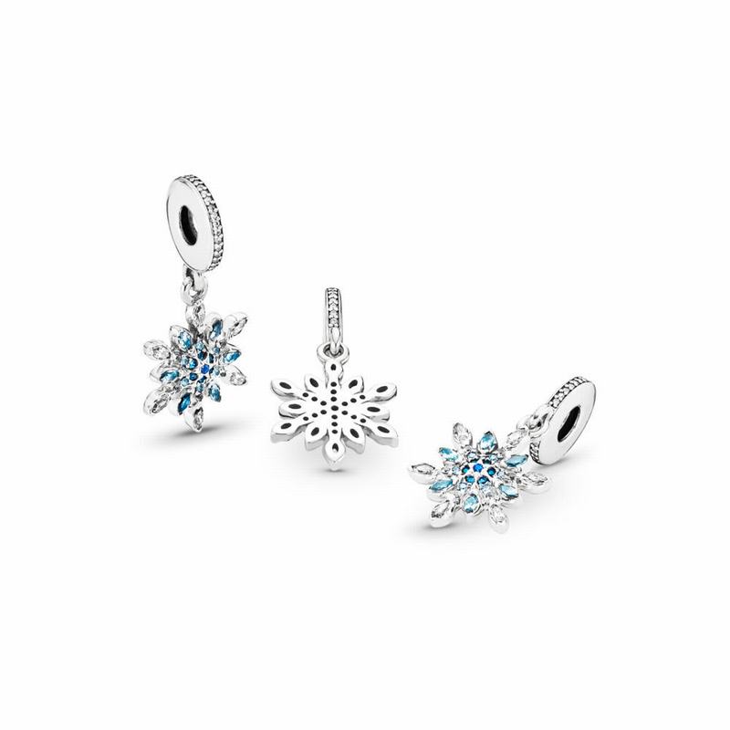 Pandora Crystalized Snowflake Dangle Charm Ireland - Sterling Silver/Blue/Mixed Stones/Cubic Zirconi